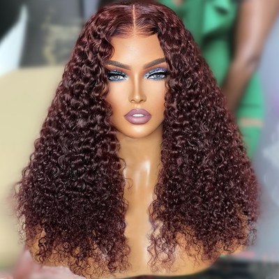 Spanish Curly Colored Wigs Burgundy 13x4 HD Lace Wig Transparent Human Hair Wigs Pre plucked Hairline-Geeta Hair