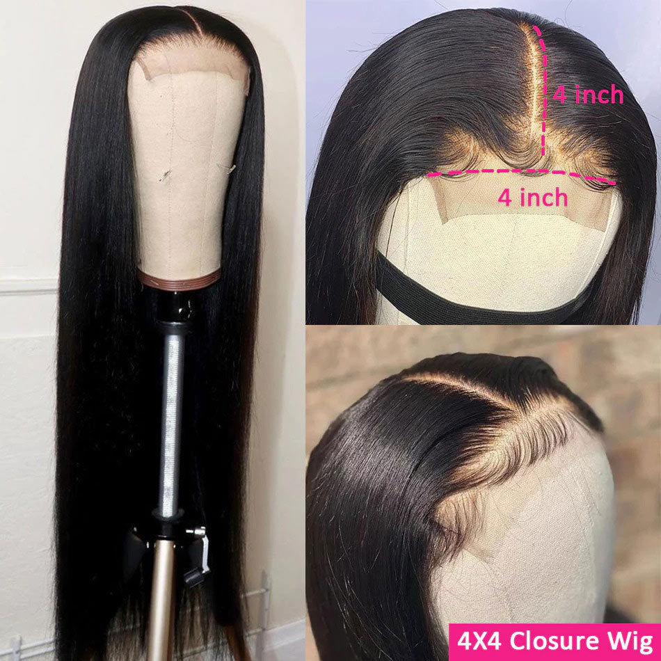 4x4 HD Transparent Lace Closure Wigs Long Straight Hair 100% Virgin Human Hair Wigs-Geeta Hair