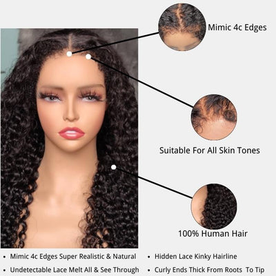 Type 4C Kinky Hairline Kinky Curly 13x4 Undetectable Lace Front Wig With Kinky Baby Hairline - Geeta Hair - GeetaHair