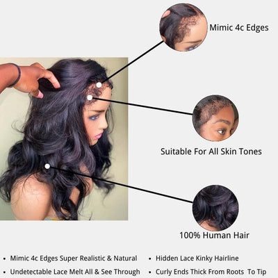Type 4C Kinky Hairline Body Wave 13x4 Undetectable Lace Human Hair Wigs With Kinky Baby Hairline - Geeta Hair - GeetaHair