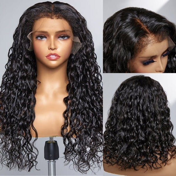 Typ 4C, natürliche Kanten, Wasserwelle, freier Scheitel, 13 x 4, unsichtbare Lace-Front-Perücke mit krausem Baby-Haaransatz, Geeta-Haar 