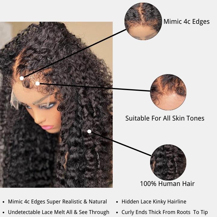 Type 4C Natural Edges Curly Free Parting 13x4 Invisible Lace Front Wig With Kinky Baby Hairline - Geeta Hair - GeetaHair