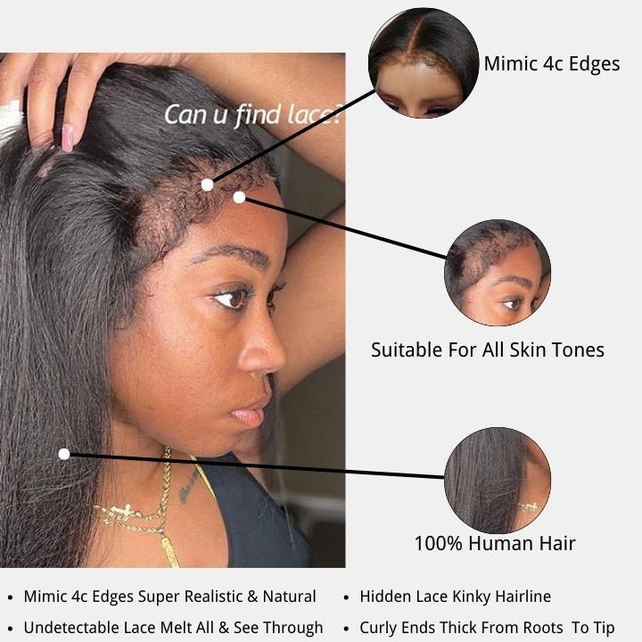 Type 4C Natural Edges Straight 13x4 Undetectable Lace Front Wig With Kinky Baby Hairline - Geeta Hair - GeetaHair
