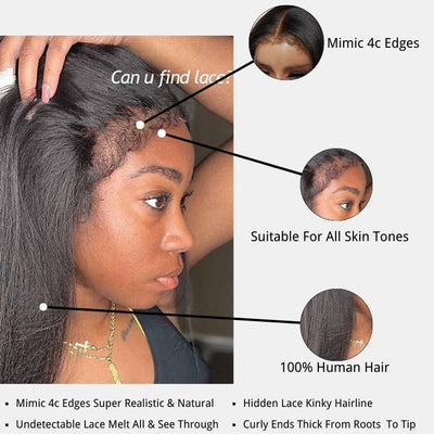 Type 4C Natural Edges Straight 13x4 Undetectable Lace Front Wig With Kinky Baby Hairline - Geeta Hair - GeetaHair