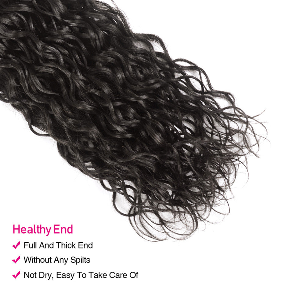 Geetahair Water Wave Hair 3 Bundles With 13x4 Lace Frontal 100% Virgin Human Hair Extensions