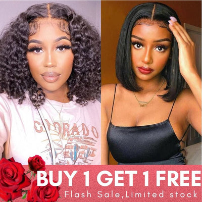 Flash Sale: Buy 13*4 Curly Bob Lace Wig, Get 4*4 Straight Bob Wig For Free - GeetaHair