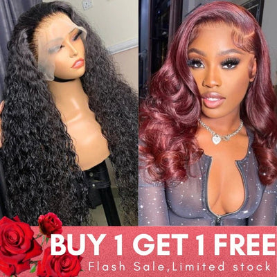 Flash Sale: Buy 13*4 HD Lace Curly Hair Wig, Get 180% Density Burgundy Body Wave 13*4/13*6 Wigs For Free - GeetaHair